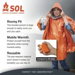 SOL Heat Reflective Poncho Safety Orange -GEAR AID Shop 0140 6001 3