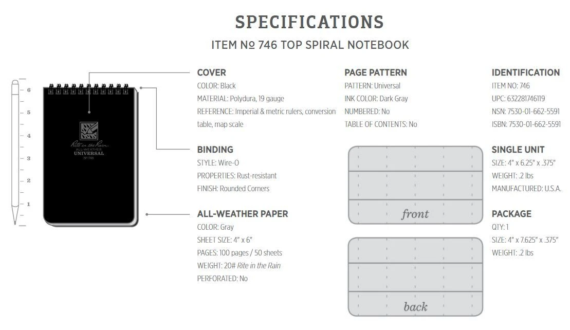 Rite In The Rain No. 746 All Weather Notebook 4x6" Tactical Black 8 Rite In The Rain No. 746 All Weather Notebook 4x6" Tactical Black - Image 6
