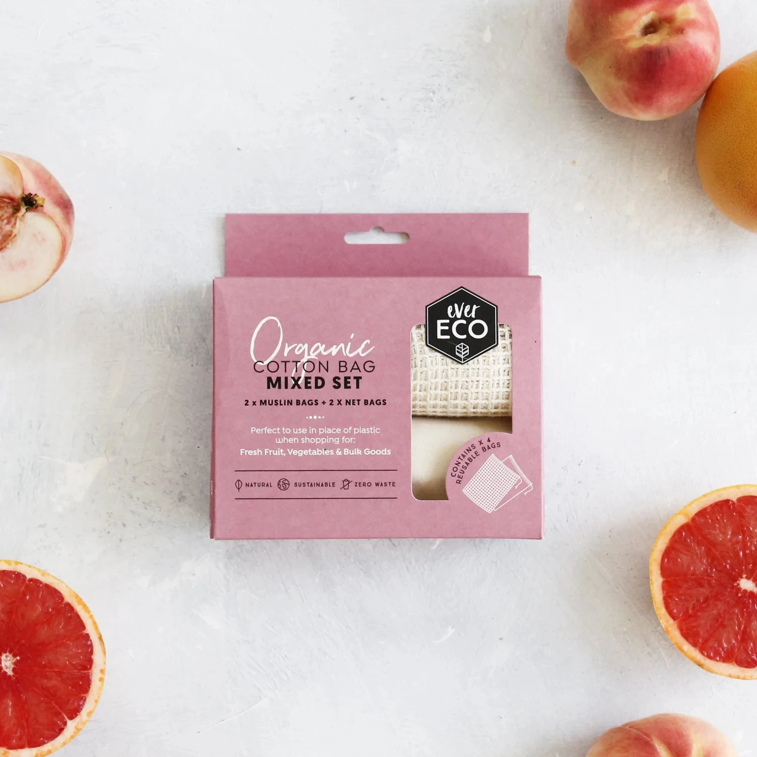 Organic Cotton Produce Bags Mixed Set 4 Pack 4 Organic Cotton Produce Bags Mixed Set 4 Pack - Image 2