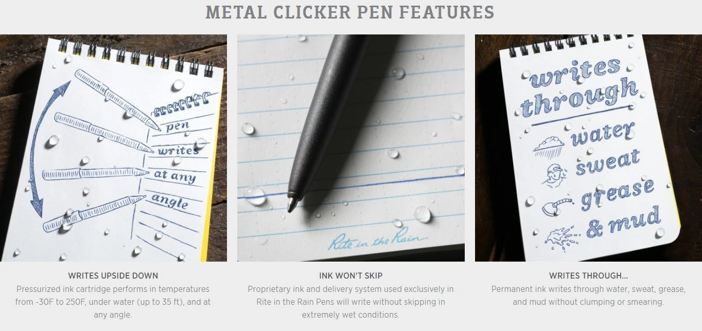 Rite In The Rain All Weather Pressurised Metal Pen (Blue Ink) 5 Rite In The Rain All Weather Pressurised Metal Pen (Blue Ink) - Image 3