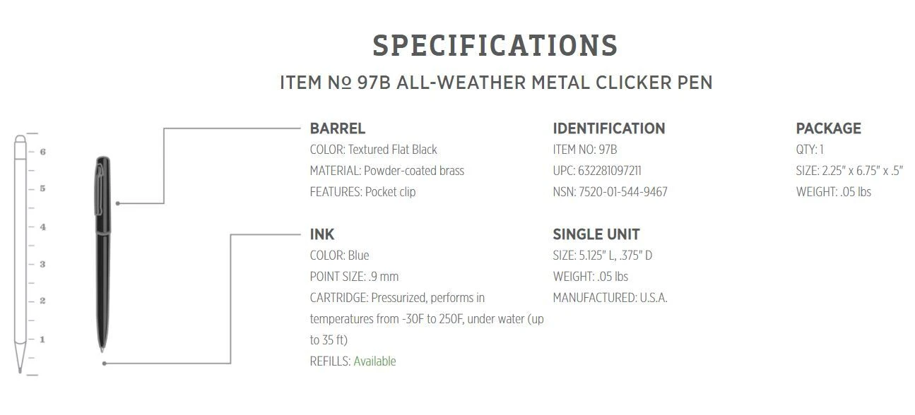 Rite In The Rain All Weather Pressurised Metal Pen (Blue Ink) 6 Rite In The Rain All Weather Pressurised Metal Pen (Blue Ink) - Image 4