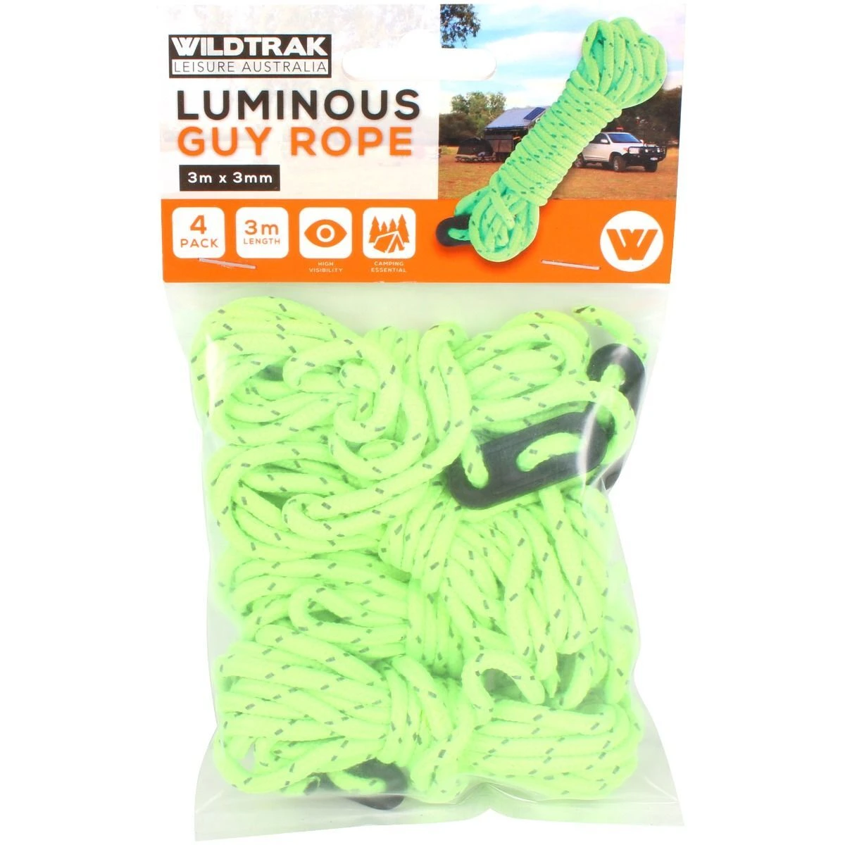 Reflective Luminous Guy Rope 3m X 3mm 4pk 3 Reflective Luminous Guy Rope 3m X 3mm 4pk
