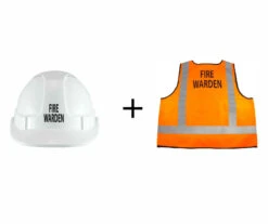 Fire Warden Hard Hat & Orange Hi-Vis Vest Combo Pack